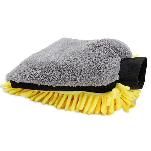 Dual-Faced Microfiber Long Nap Chenille Wash Mitt with Cuff, Grey/Yellow (48pcs/cs)