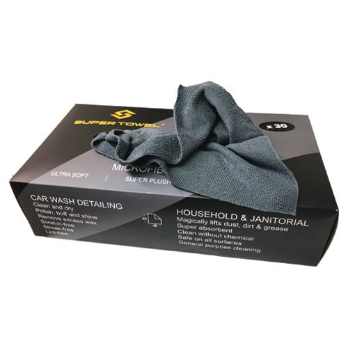 Grab-N-Go Edgeless Microfiber Towel In-a-Box 220 GSM, 16"x16", Black (30 pcs/bx)